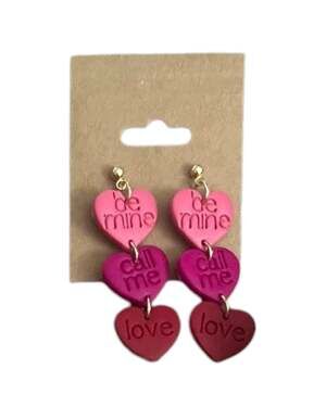 Handmade Valentines Conversation Heart Ombre Dangle Clay Earrings